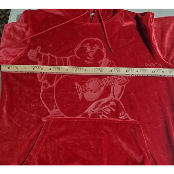 True Religion Mens Red Crushed Velour Budda Hoodie Size M Streetwear Hipster - Picture 7 of 11